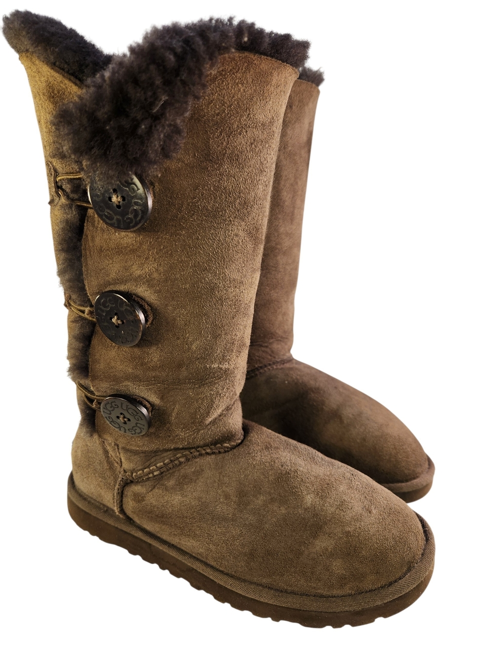 UGG 1873 BAILEY TRIPLET II TALL SUEDE BROWN BUTTONS WOMEN BOOTS SIZE 6/37
